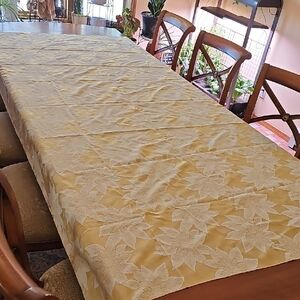 Large Elegant Cream and gold poinsettia Floral Tablecloth fabric 58-in x 100-in